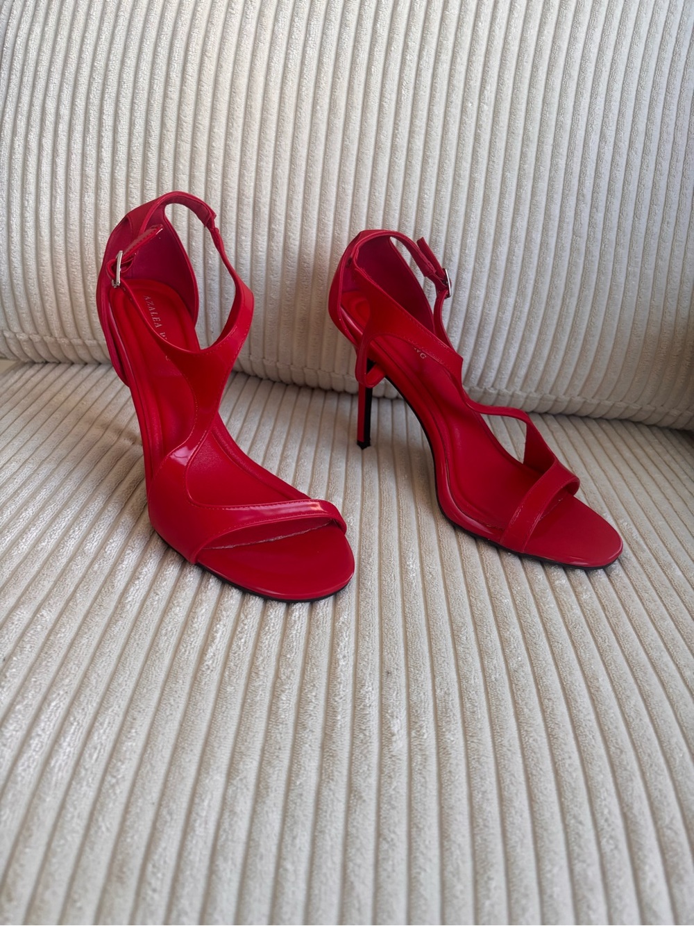 Red Open-Toe Stiletto Sandals with Ankle Strap - Women